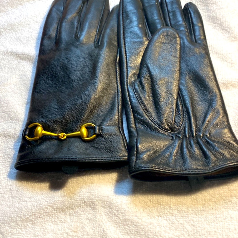 Gloves-leather-Horse bit black-cashmere lining-NEW Custom made size SMALL